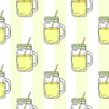 Seamless pattern with mason jar. Yellow summer lemonade