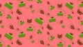 Seamless pattern with matcha cakes and chocolate leaves