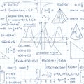 Seamless pattern math formulas. Exact school equations and functions, education, science, algebraic and geometric, doodles signs