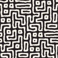 Seamless pattern with maze lines. Monochrome abstract background. Vector hand drawn labyrinth. Royalty Free Stock Photo