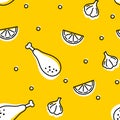 Seamless pattern meal in the trending color of 2021 - yellow . Vector illustration. For banners, posts, postcards, interior,
