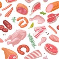 Seamless pattern meat products. Vector color vector icon