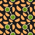 Seamless pattern with meat roasted empanadas on a baking sheet with sauce.
