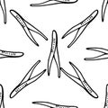 Seamless pattern of medical scalpels.Vector pattern of metal scalpels drawn in the style of doodles, isolated black contours are