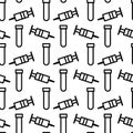 Seamless pattern with medical syringe and test tube. Medical care, vaccination, virus control, prevention and care of loved ones,
