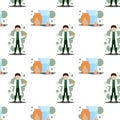 seamless pattern with medical worker, pills and water Royalty Free Stock Photo