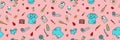 Seamless pattern with medicines and diagnostic and treatment items. Vector hand drawn illustration in doodle style