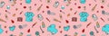 Seamless pattern with medicines and diagnostic and treatment items. Vector hand drawn illustration in doodle style