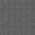 Seamless pattern with medieval helmets on a gray background