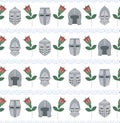 Seamless pattern with medieval helmets and roses