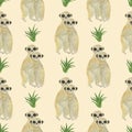 Seamless pattern Meerkat watercolor animal elements set Mongoose leaves flowers