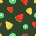 Seamless pattern of melon kiwi and watermelon vector illustration