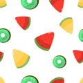 Seamless pattern of melon kiwi and watermelon vector illustration