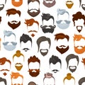 Seamless pattern of men cartoon hairstyles with beards and mustache.Fashionable stylish types lumbersexual or hipsters Royalty Free Stock Photo