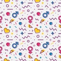 Seamless pattern with gender symbols and hearts. Vector