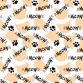 Seamless pattern with meow lettering and cat head Royalty Free Stock Photo