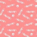 Seamless pattern with meow lettering and paws Royalty Free Stock Photo