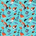 Seamless pattern with mermaid and undewater inhabitants Royalty Free Stock Photo