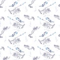 Seamless pattern. Mermaids swim between fishs Royalty Free Stock Photo