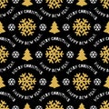 Seamless pattern Merry Christmas and Happy New Year, Black background Royalty Free Stock Photo