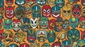 Seamless pattern with Mexican Lucha Libre wrestling masks. Vector illustration in flat style. Generative AI