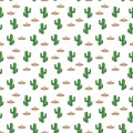 Seamless pattern Mexican sombrero hat and cactus on white background wallpaper textile vector giftwrap