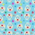 Seamless pattern with mexican sugar skulls. Design  for poster, card, flyer, banner. Vector illustration Royalty Free Stock Photo