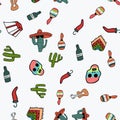 Seamless pattern on Mexico theme in doodle style