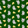 Seamless pattern with mice and pieces of cheeze Royalty Free Stock Photo