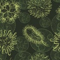 Seamless pattern with microbes and viruses. Vintage design set. Realistic hand drawn Royalty Free Stock Photo