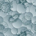 Seamless pattern with microbes and viruses. Vintage design set. Royalty Free Stock Photo