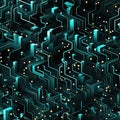 seamless pattern of a microchip circuit with digital electronic technologies for computer and internet on black Royalty Free Stock Photo