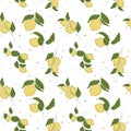 Seamless pattern with minimalistic lemon branches with fruits with round spots