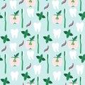 Seamless pattern mint apple toothpaste toothbrush Royalty Free Stock Photo