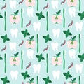 Seamless pattern mint apple toothpaste toothbrush Royalty Free Stock Photo