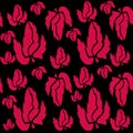 Mint leaves in different sizes in red in a plane black background, vintage image for wallpaper, fashion or textile, seamless image