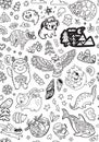 Seamless pattern with mix doddle animals in cartoon style. Royalty Free Stock Photo