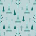 Seamless pattern of modern winter trees with berries on a classy blue background.