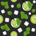 Seamless pattern with mojito, lime and mint.