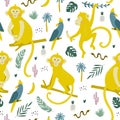 Seamless pattern with monkey. Fabric print. Vector illustration