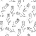 Seamless pattern with monochrome hand drawn flowers on white background. Vector illustration for wrapping. Royalty Free Stock Photo