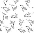 Seamless pattern with monochrome hand drawn flowers on white background. Vector illustration for wrapping. Royalty Free Stock Photo