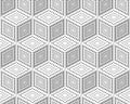 Seamless pattern from monochrome isometric cubes. Cuba on a white background. The pattern of dots and lines