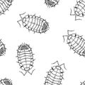 Seamless pattern of monochrome woodlouse illustration. Vector illustration template