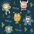 Seamless pattern with monster . childish vector illustration.