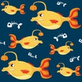 Seamless pattern monster fish deep sea anglerfish