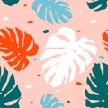 Seamless pattern with monstera leafs. Royalty Free Stock Photo