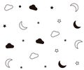 Seamless pattern with moon, stars, clouds for night time subjects. Perfect for wallpapers, clothing, pajamas, apparel, printing