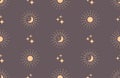 Seamless Pattern Moon Sun Rays Stars, Decorative Magic Background, Vector Illustration Royalty Free Stock Photo