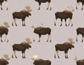 Seamless Pattern of Moose Illustrations on a Neutral Background Royalty Free Stock Photo